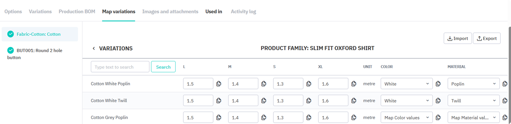Map variations for variation that changes quantity