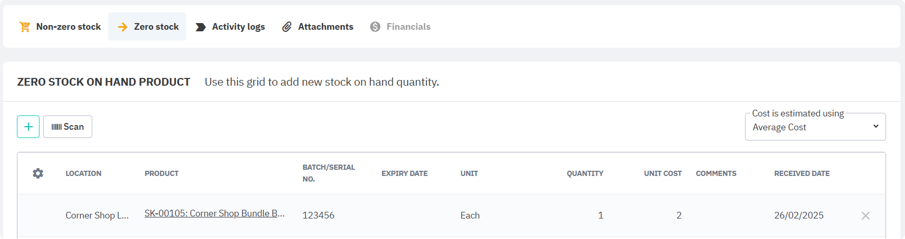 Add zero stock to update quantities