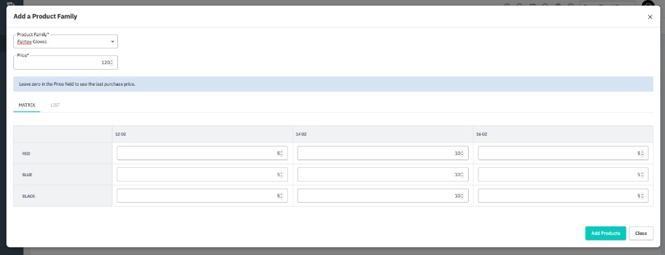 Add product family to order