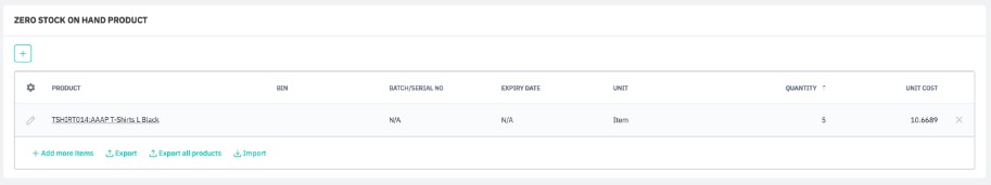 Stocktake zero stock on hand
