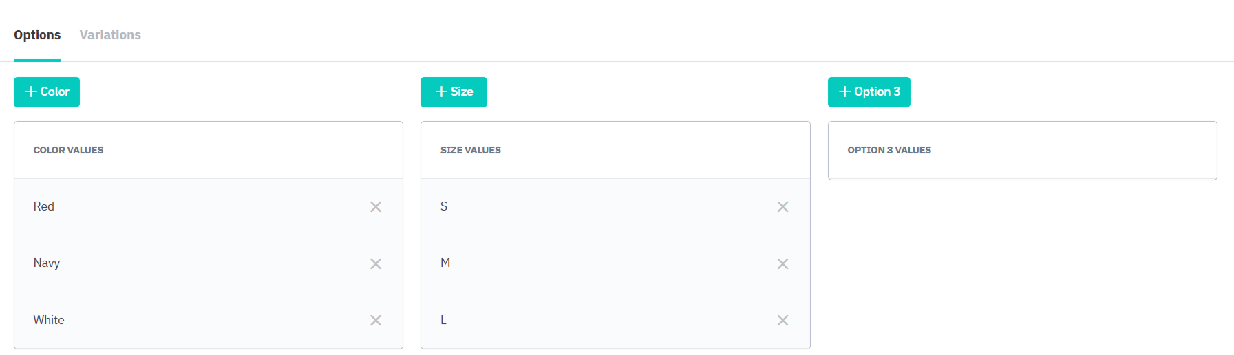 Add option values to a product family