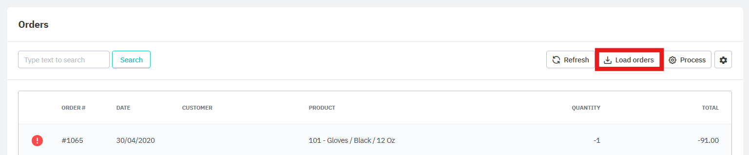 Load orders dialog with a date selector