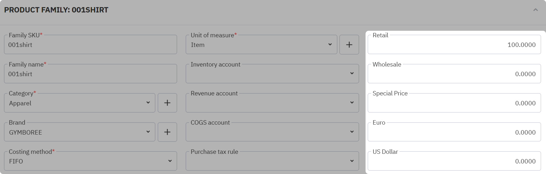 Add price to a product family