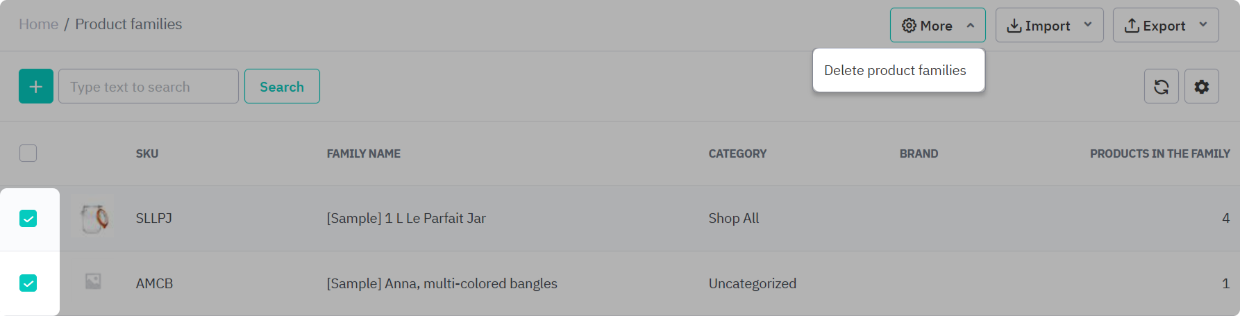 Delete multiple product families
