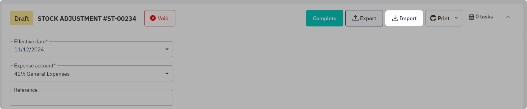 Import stock adjustment details via CSV